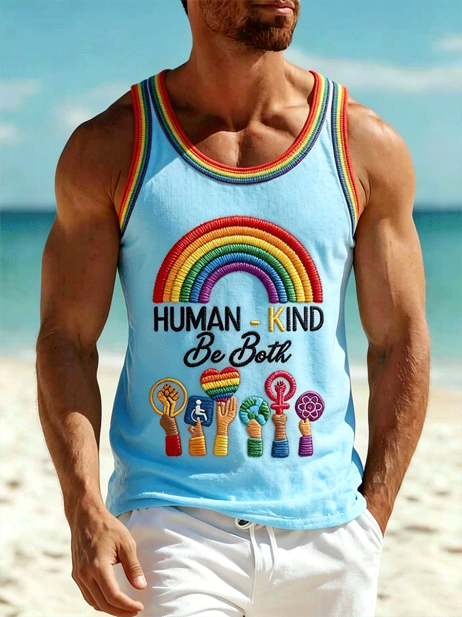 LGBT Human-kind Be Both Rainbow Tank Top Mens Pride Merch Coming Out Gift - Image 2