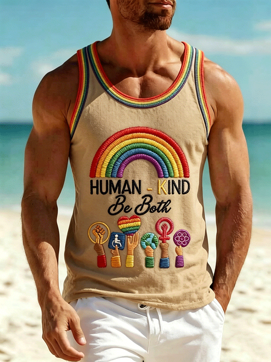 LGBT Human-kind Be Both Rainbow Tank Top Mens Pride Merch Coming Out Gift - Image 5