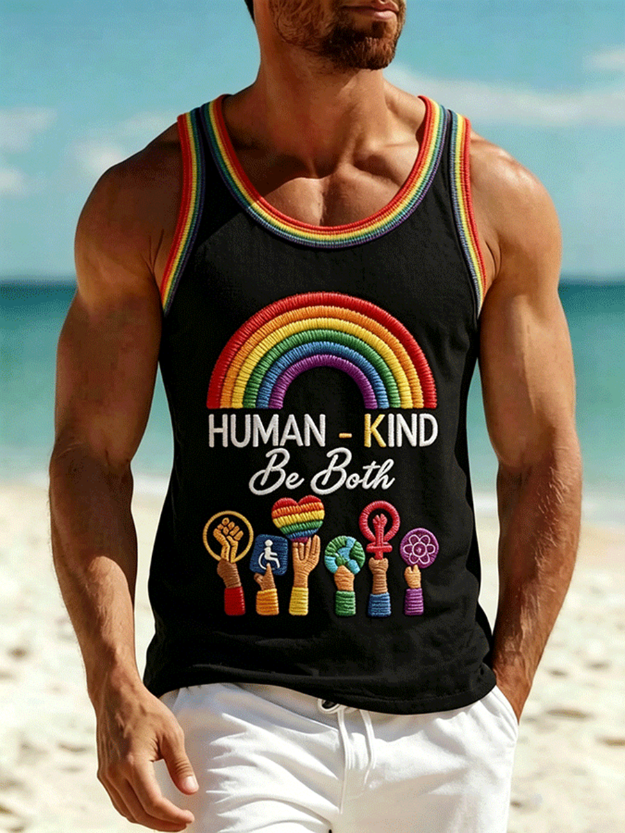 LGBT Human-kind Be Both Rainbow Tank Top Mens Pride Merch Coming Out Gift - Image 4