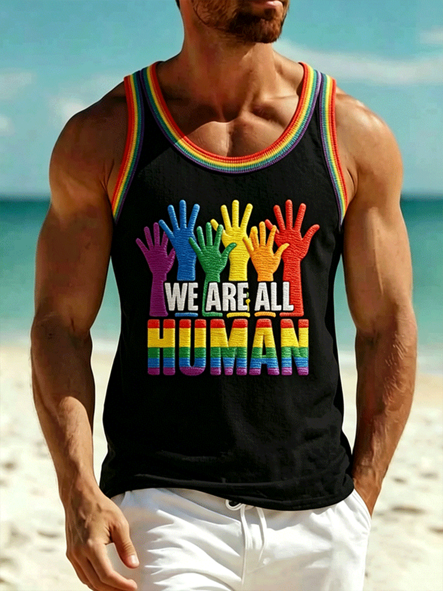 LGBT We Are All Human Rainbow Tank Top Pride Month Apparel Gift For Peace Activists - Image 3