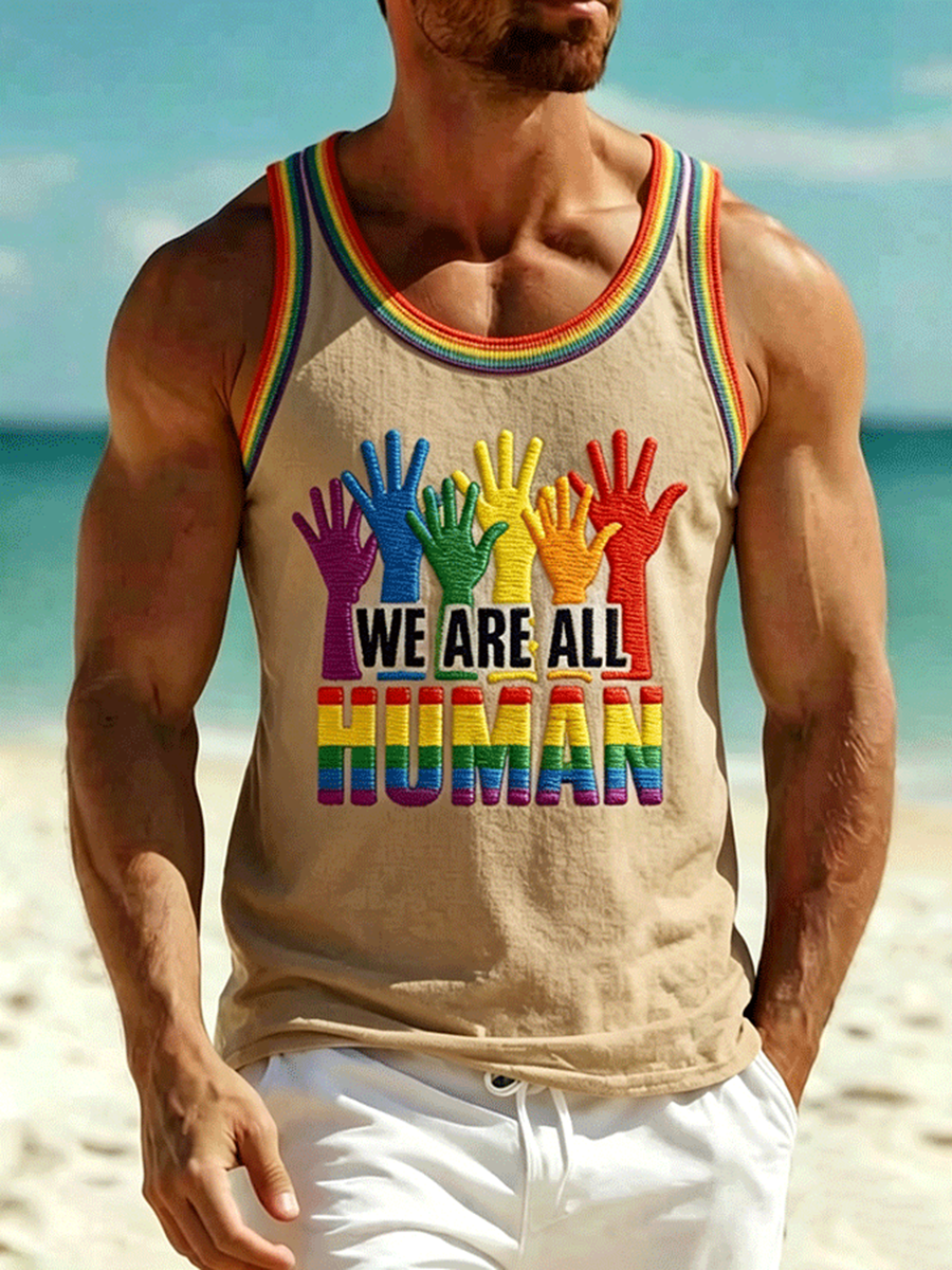 LGBT We Are All Human Rainbow Tank Top Pride Month Apparel Gift For Peace Activists - Image 4