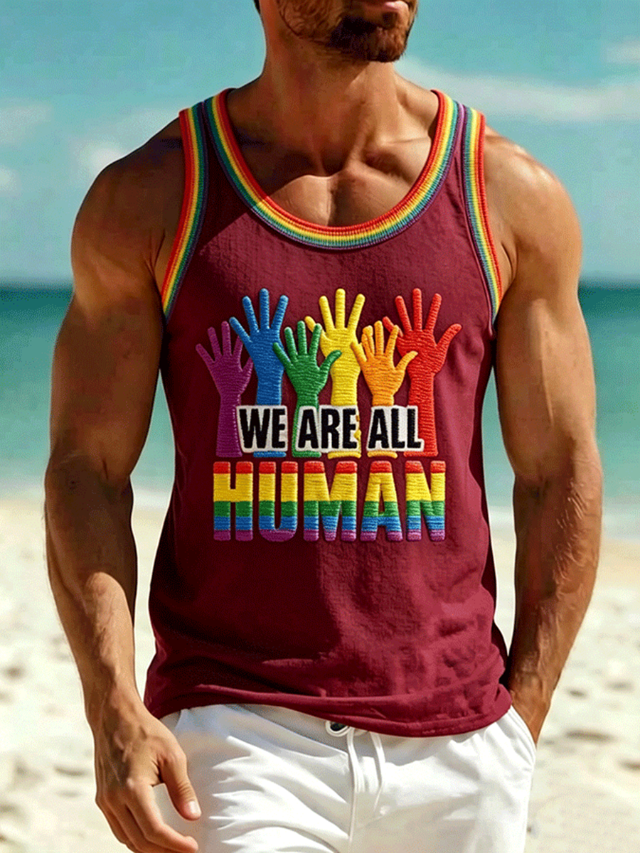 LGBT We Are All Human Rainbow Tank Top Pride Month Apparel Gift For Peace Activists