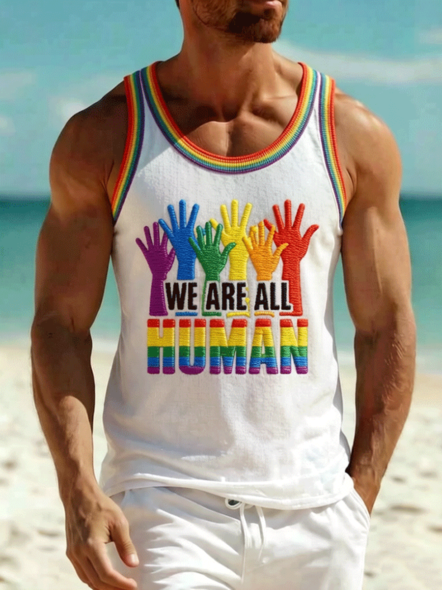 LGBT We Are All Human Rainbow Tank Top Pride Month Apparel Gift For Peace Activists - Image 5
