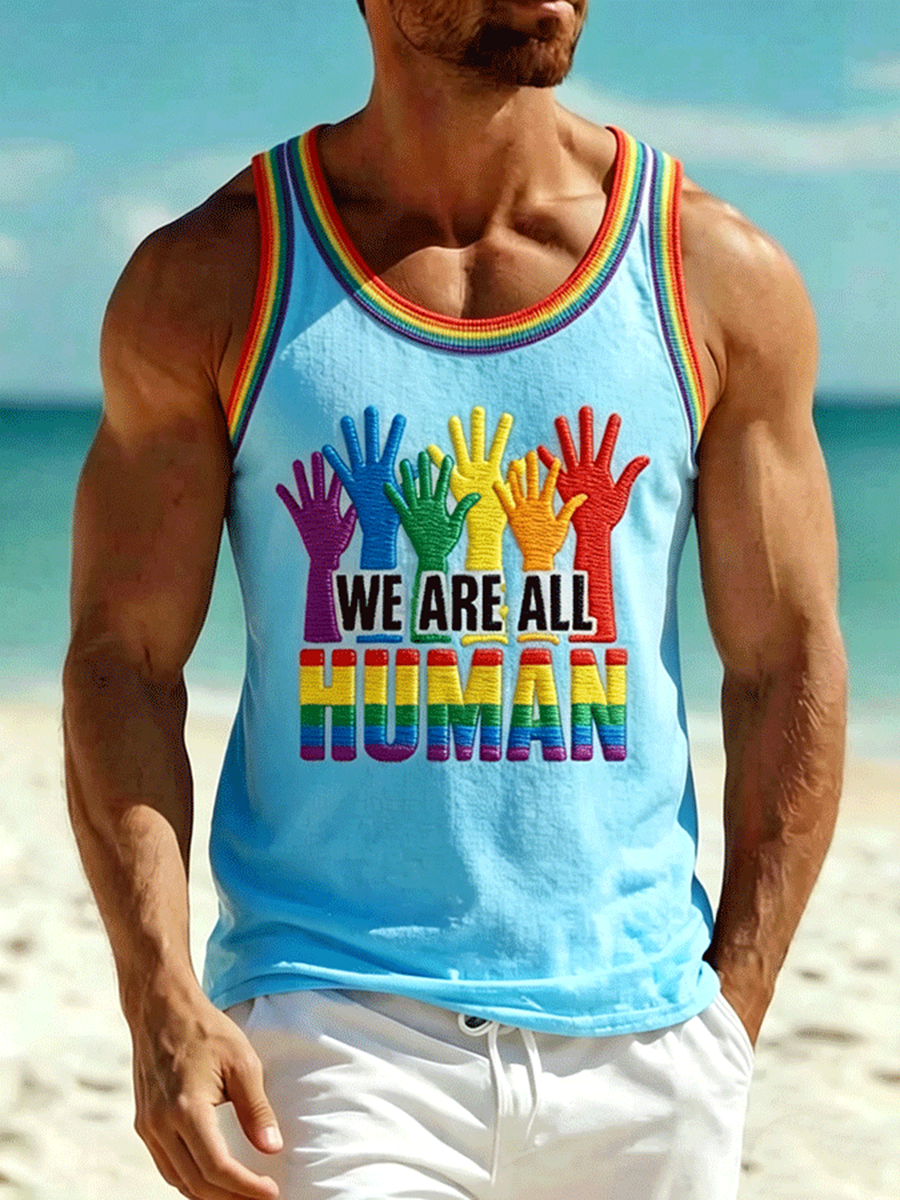LGBT We Are All Human Rainbow Tank Top Pride Month Apparel Gift For Peace Activists - Image 2
