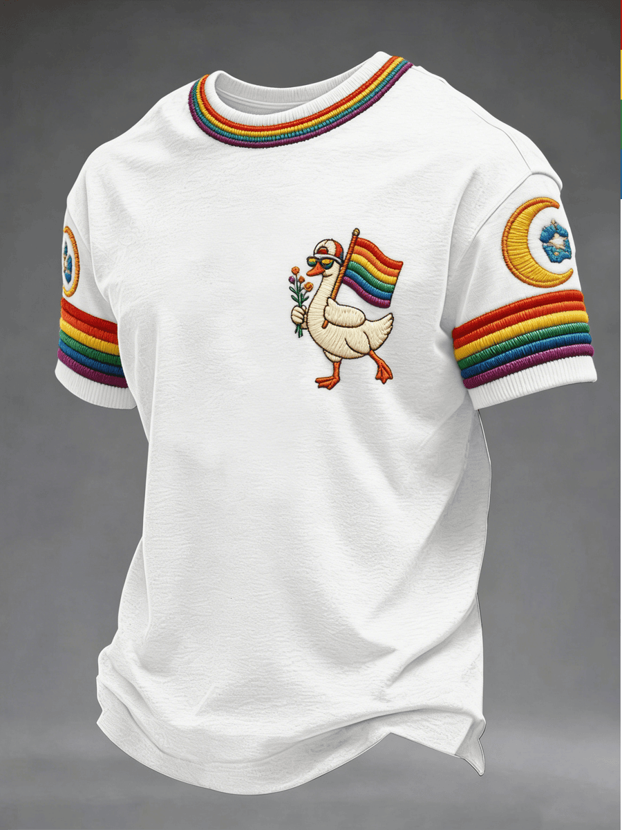 LGBTQ Rainbow Goose Holding Flag Shirt Pride Merch Gift For Pride Month - Image 2