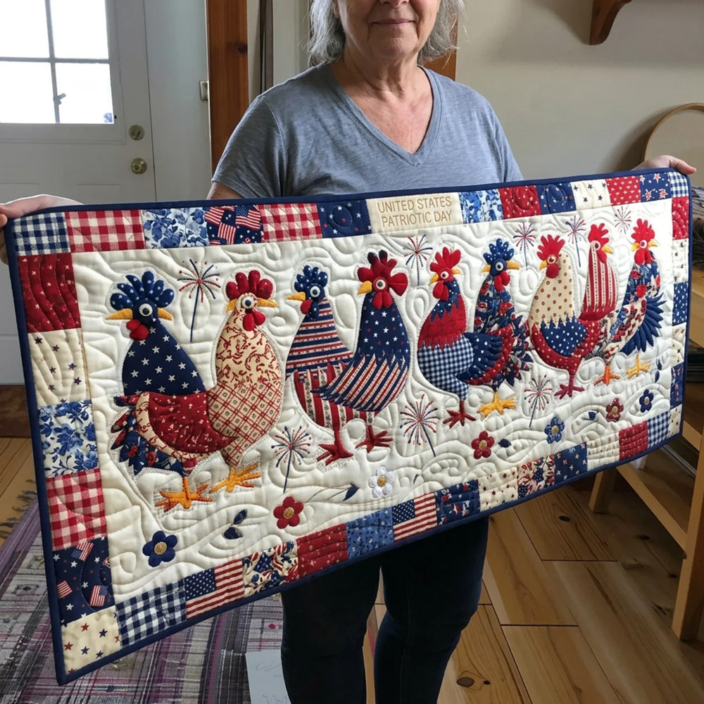 Liberty Chickens Quilted Table Runner Patriotic Centerpieces Gifts For A Patriotic Person