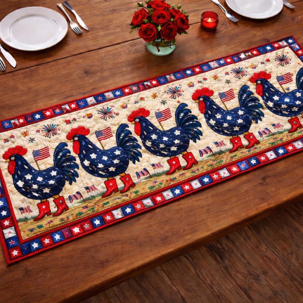 Liberty Cluck Quilted Table Runner Elegant Patriotic Centerpieces Patriotic Themed Gifts