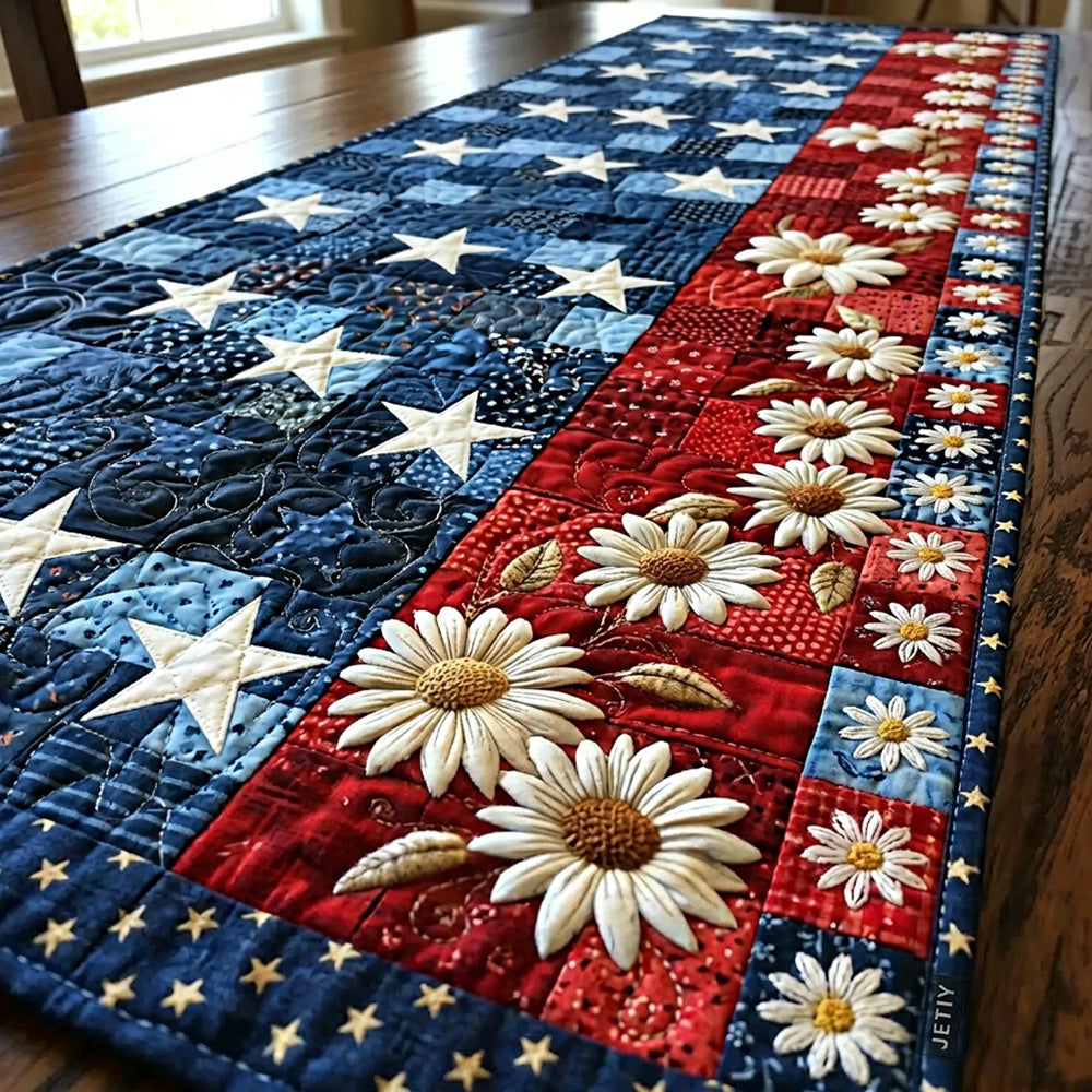 Liberty Daisy Quilted Table Runner 4th Of July Table Decorations Patriotic Gifts For Him