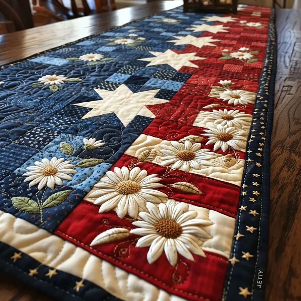 Liberty Daisy Quilted Table Runner Fourth Of July Centerpieces Patriotic Gift Ideas