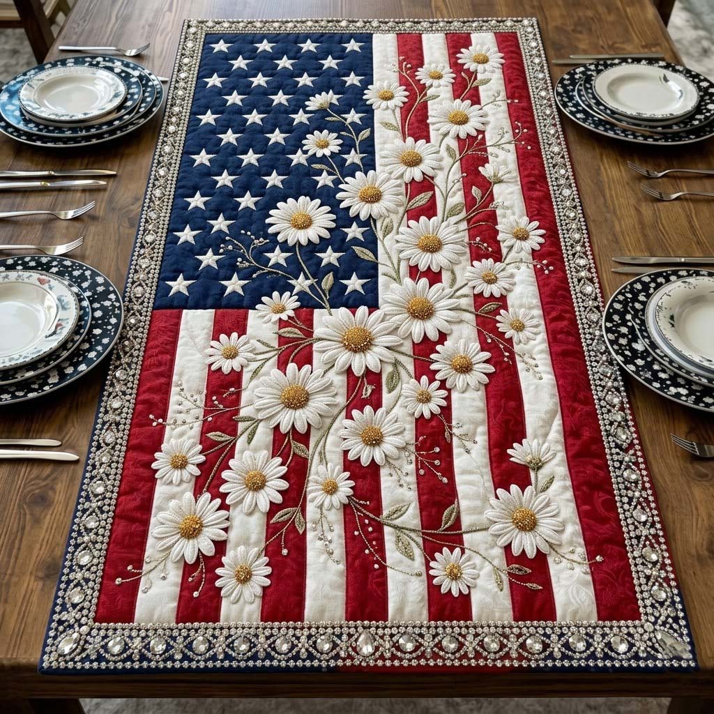 Liberty Heritage Quilted Table Runner Elegant Patriotic Centerpieces Independence Day Gift