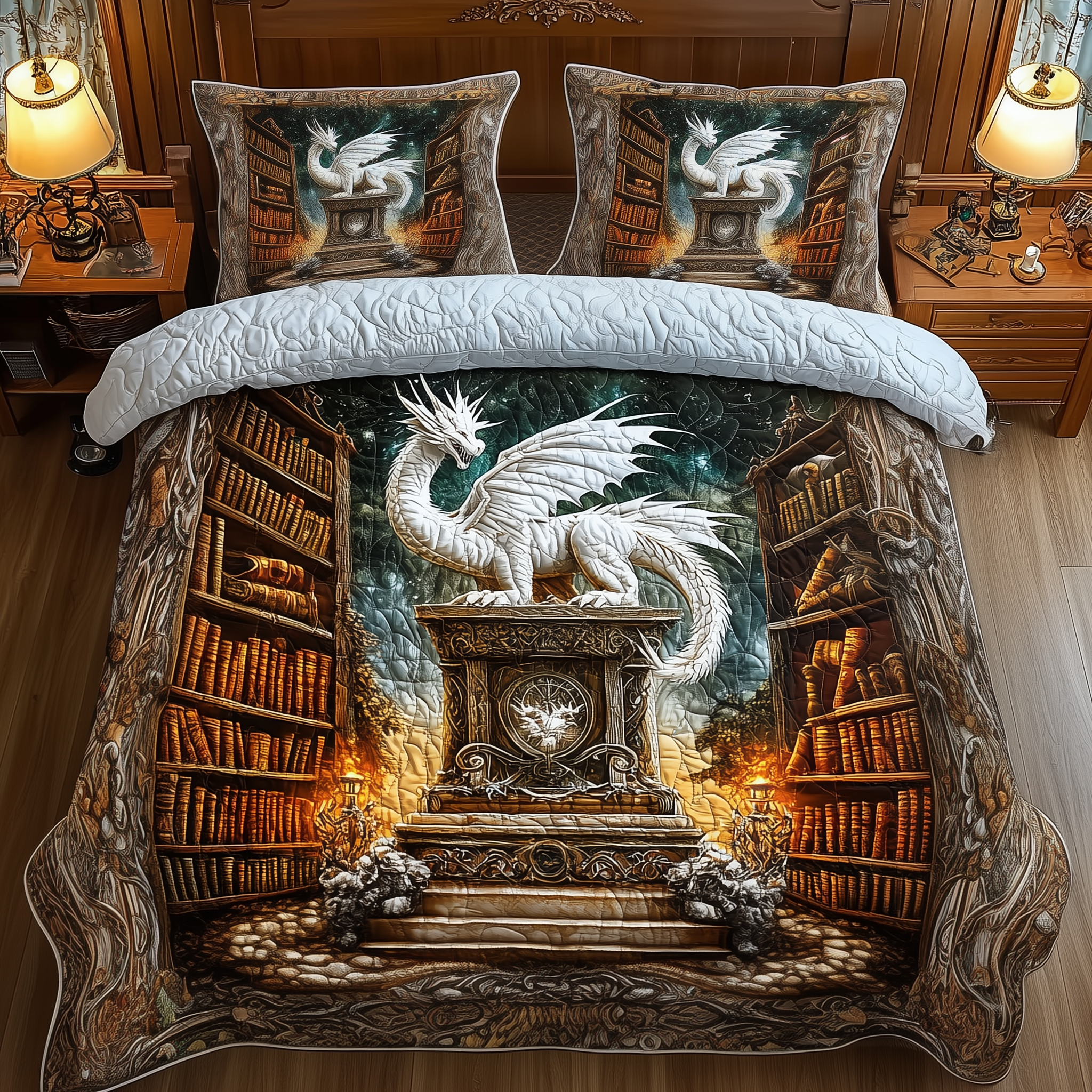 Library Dragon Quilted Bedding Set Best Bedsheets Birthday Presents For Dragon Lovers