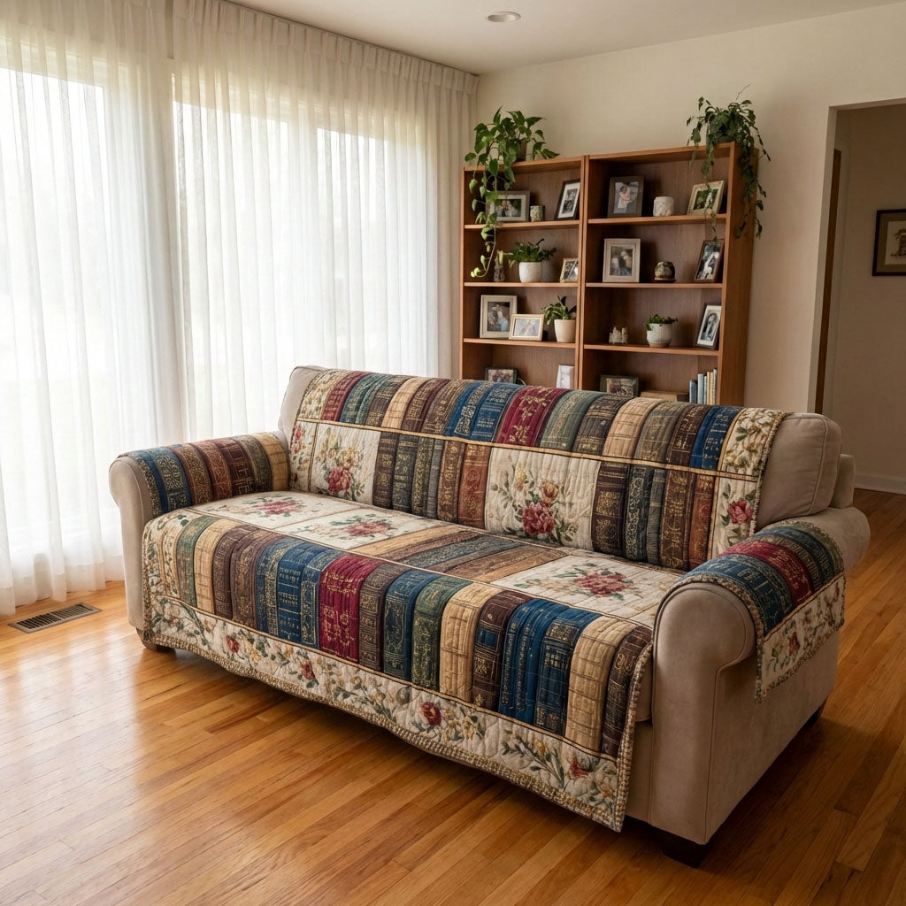 Library Lane Quilted Sofa Cover Best Couch Covers Book Themed Gifts For Husband