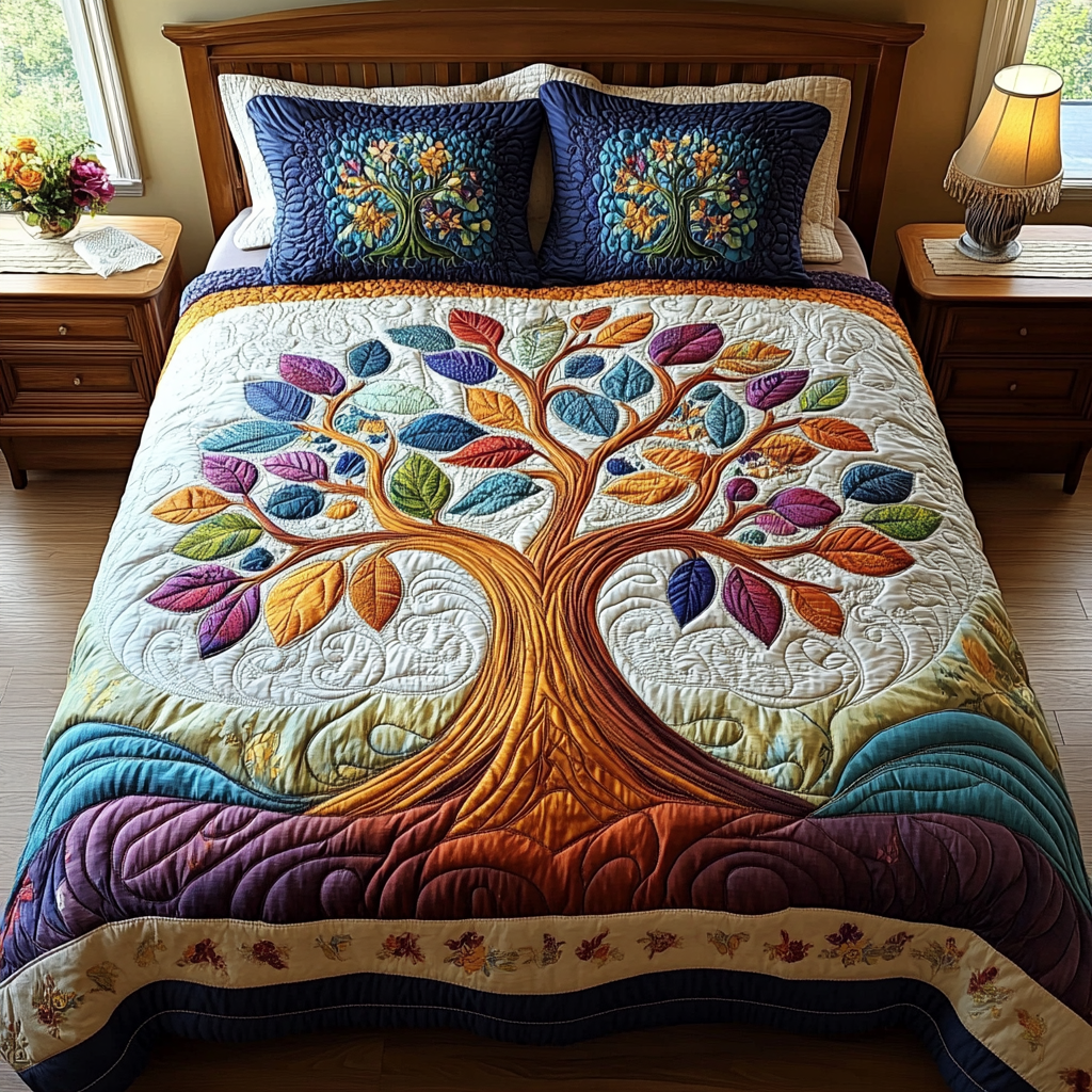 Life Circle Quilted Bedding Set Bedroom Decorations Tree Of Life Gift Items