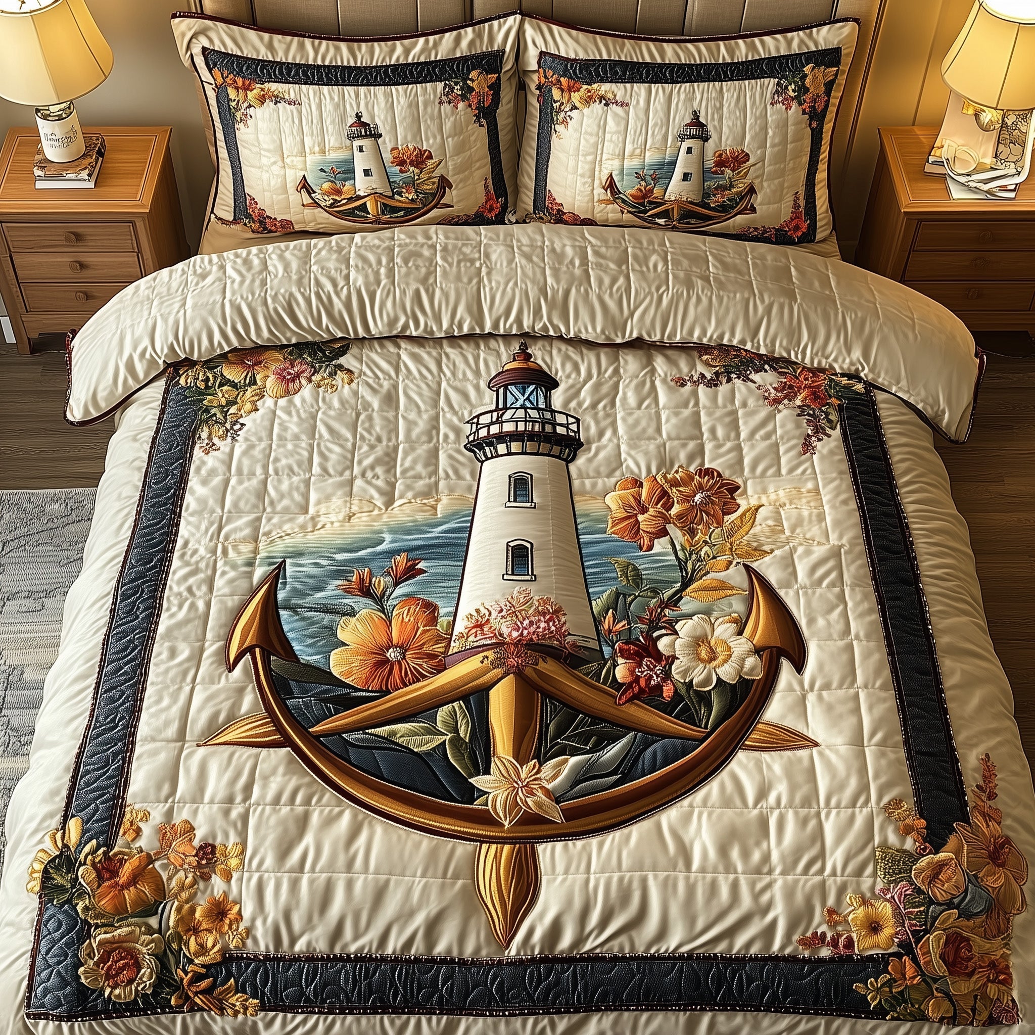 Lighthouse Anchor Quilted Bedding Set Boho Bedroom Decor Anchor Gifts For Men