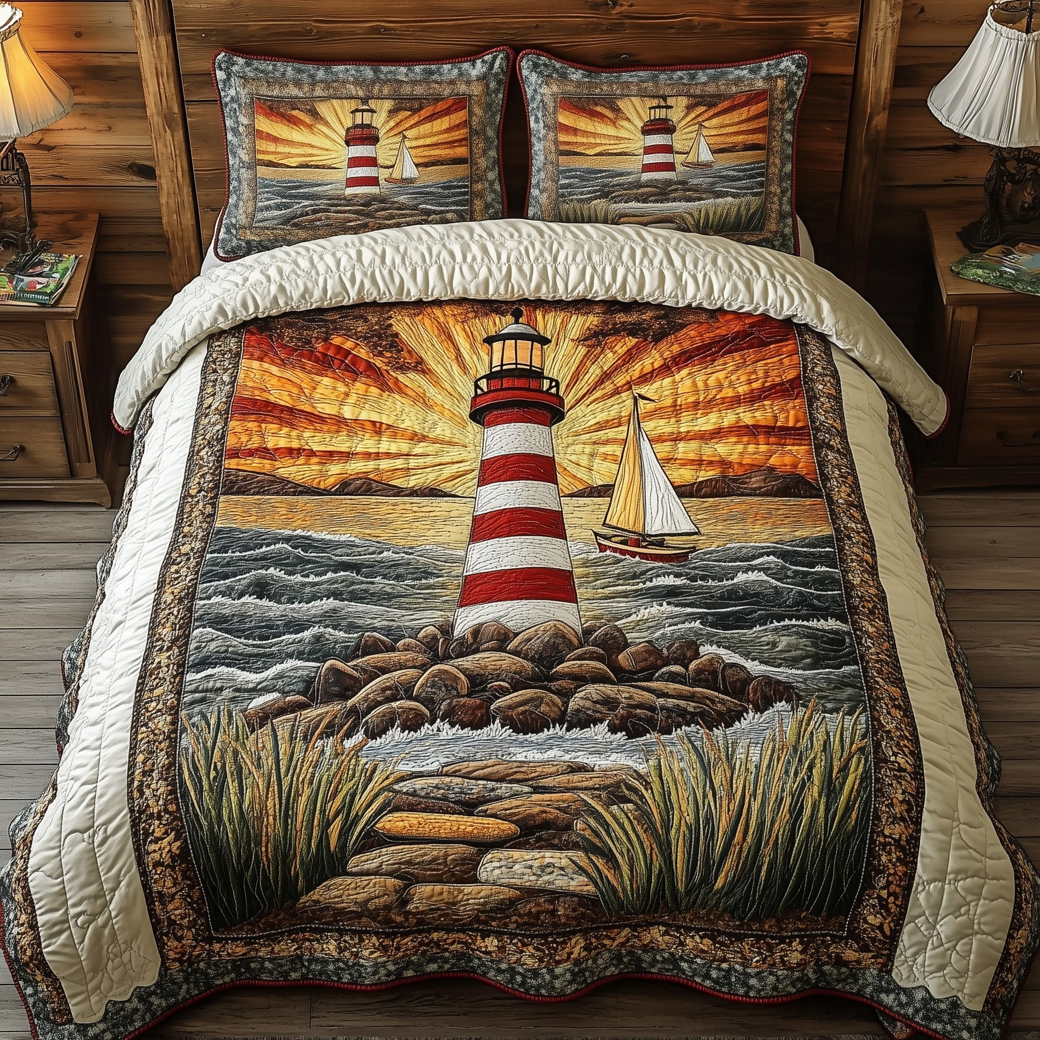 Lighthouse in the Sunburst Quilted Bedding Set Comforter Sets Lighthouse Themed Gifts