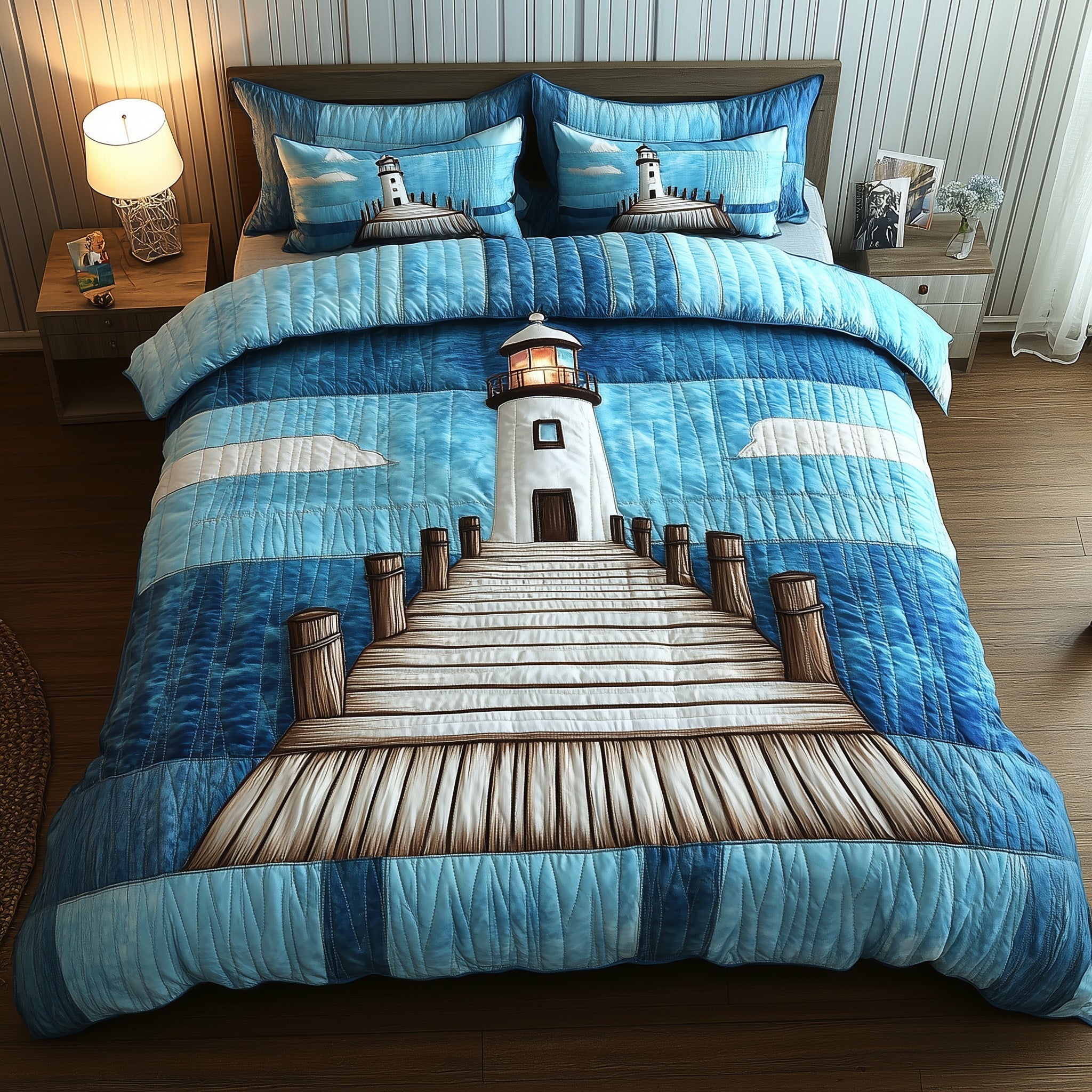Lighthouse Serenity Quilted Bedding Set Bedding Decor Lighthouse Presents