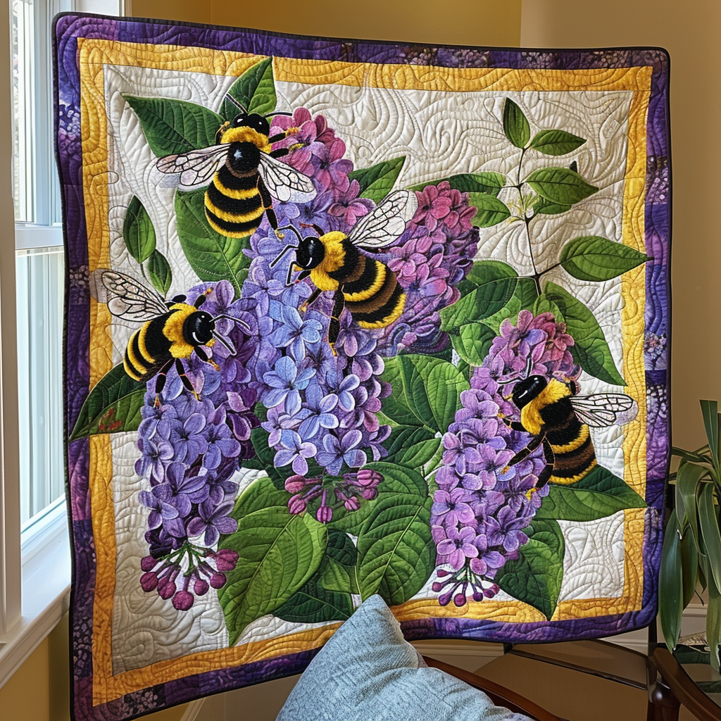 Lilac Quartet Quilted Blanket Comforter Sets Queen Gifts With Bee Theme