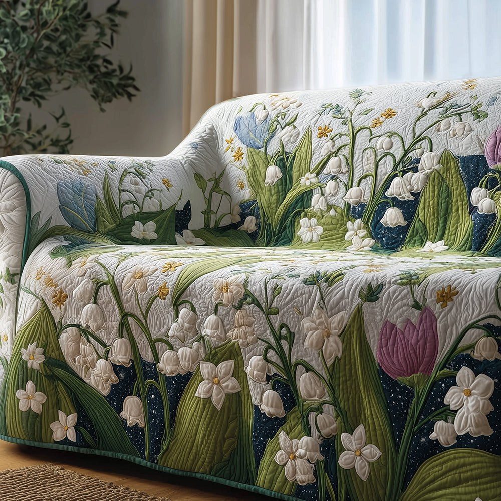 Lily of The Valley Quilted Sofa Cover Sofa Couch Slipcover Unique Mother's Day Gifts