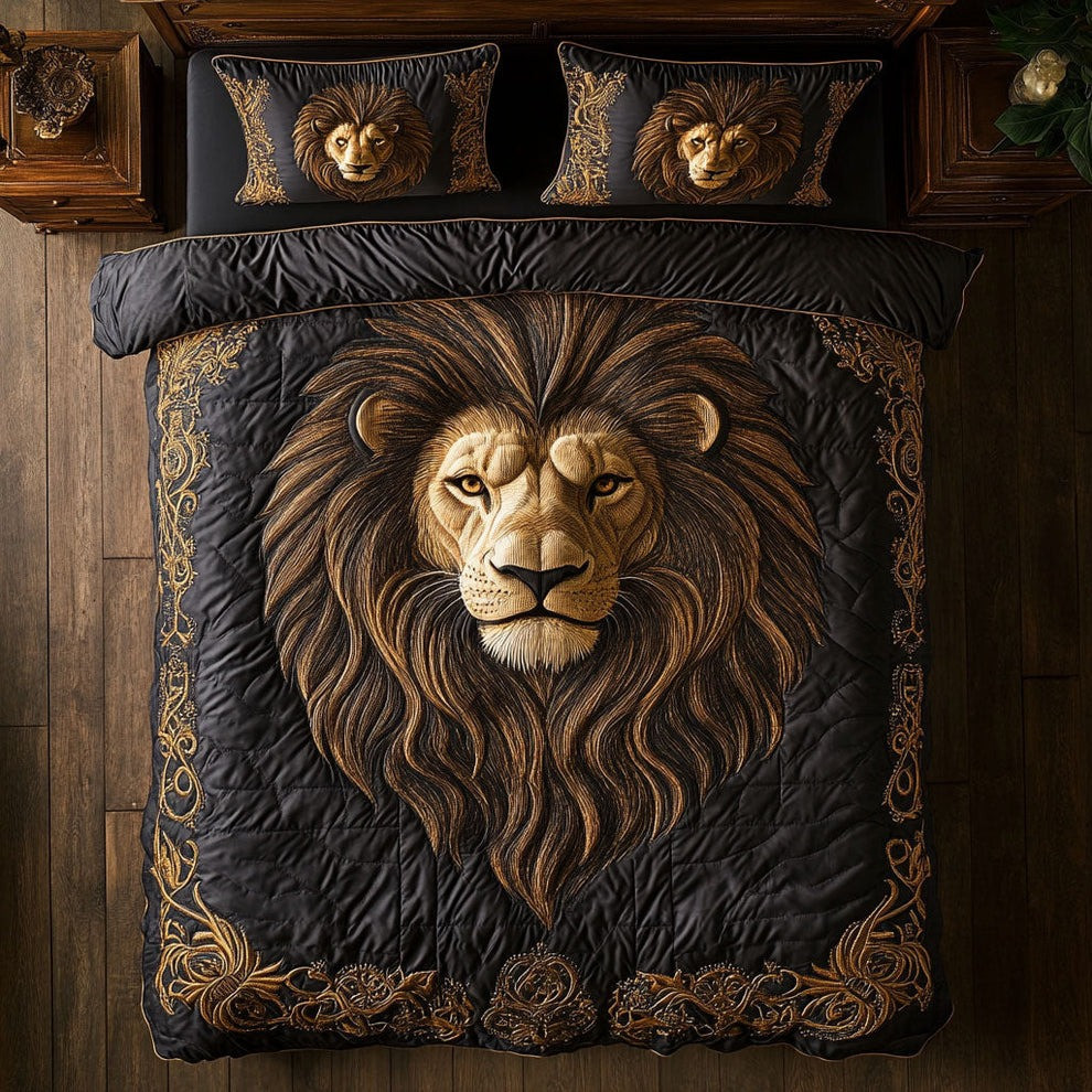 Lion Gaze Quilted Bedding Set Jungle Animal Bedroom Decor Best Gift For Lion Lovers