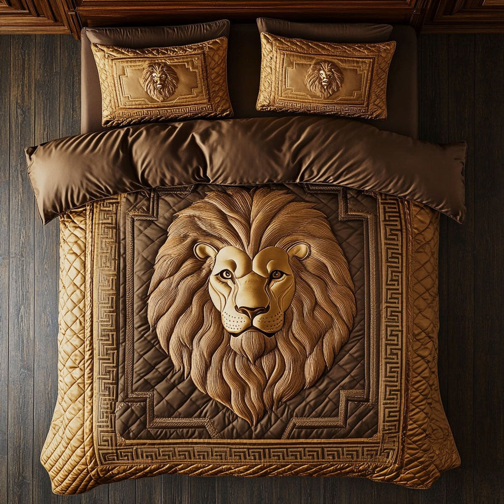 Lion Head Emblem Quilted Bedding Set Lion King Bedsheet Set Gifts For Lion Lovers