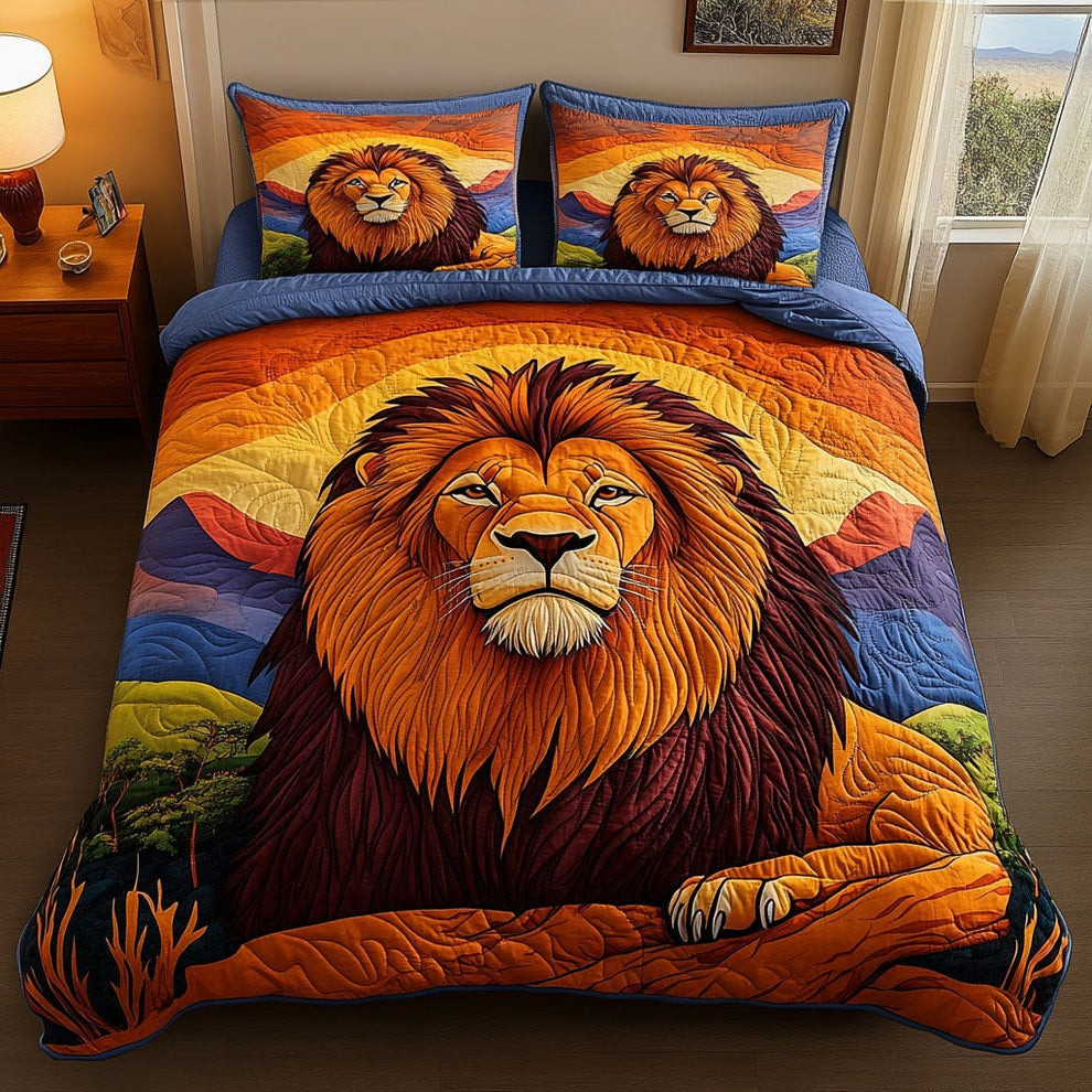 Lion King Sunset Quilted Bedding Set Jungle Animal Bedroom Decor Gifts For Lion Lovers