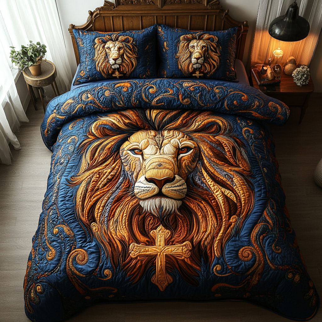 Lion of Judah Majesty Quilted Bedding Set Cute Bed Sheet Set Lion Gifts For Men