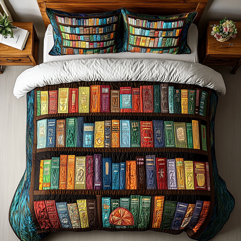 Literary Haven Quilted Bedding Set Cute Bedroom Decor Gifts For Readers
