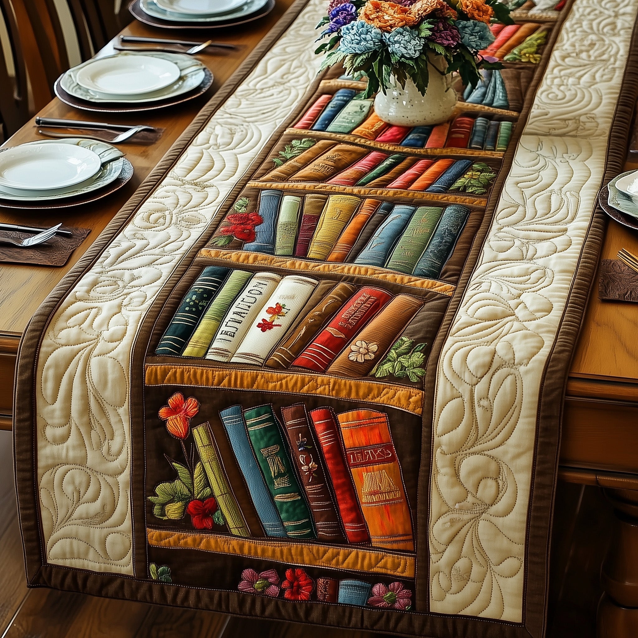 Literary Haven Quilted Table Runner Kitchen Table Runners Novelty Book Themed Gifts