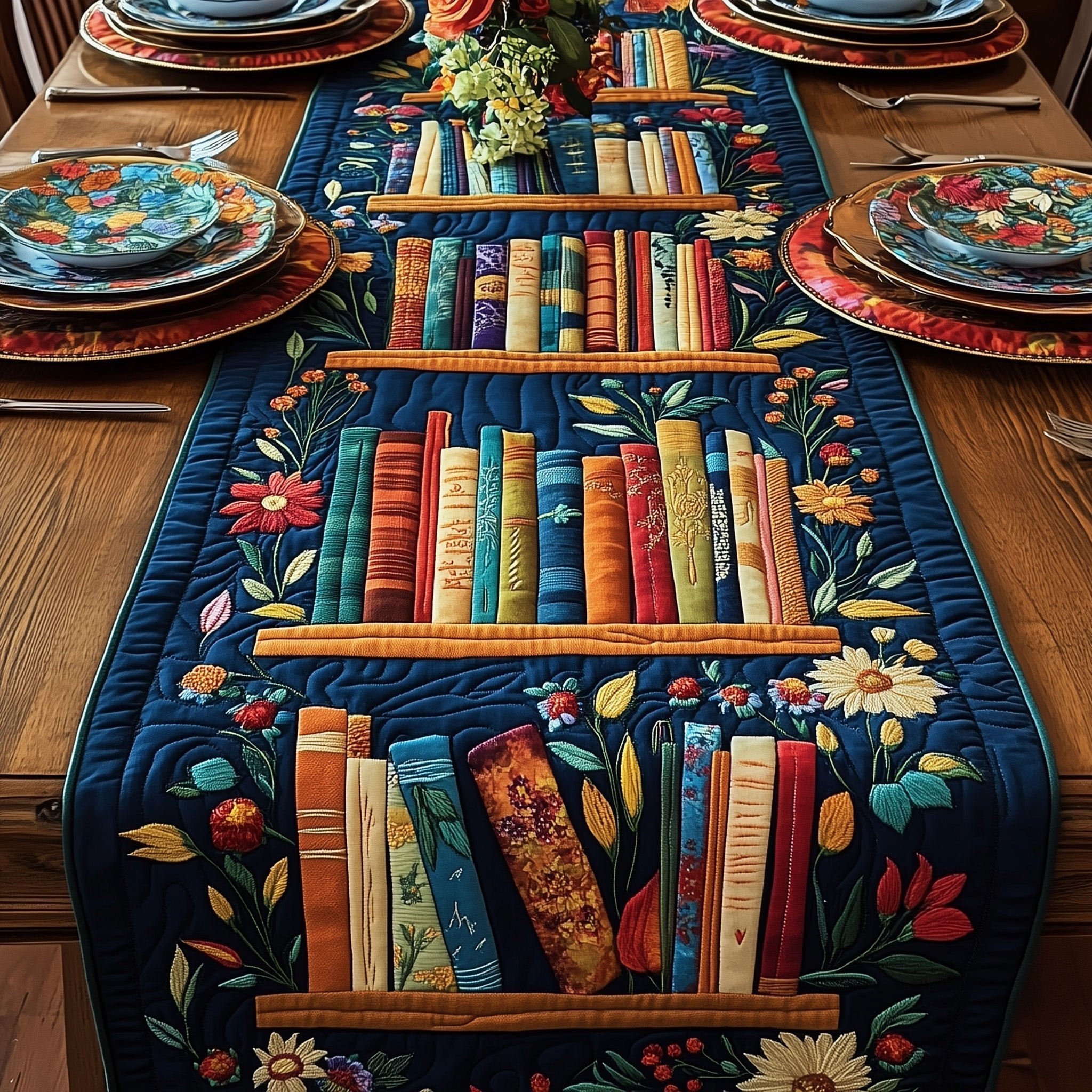 Literary Haven Quilted Table Runner Unique Table Runner Gifts For Book Lovers Nerd