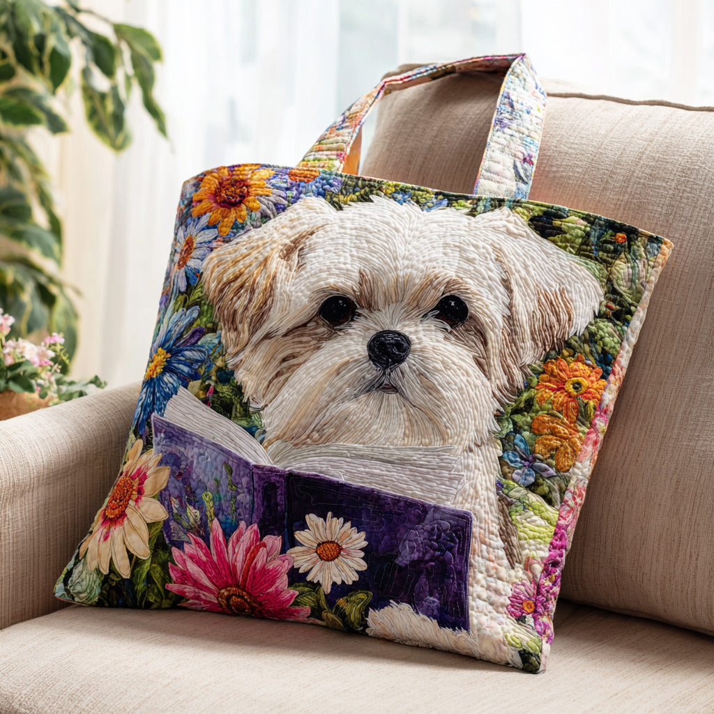 Literary Shih Tzu Quilted Tote Bag Trendy Tote Creative Gifts For Mom