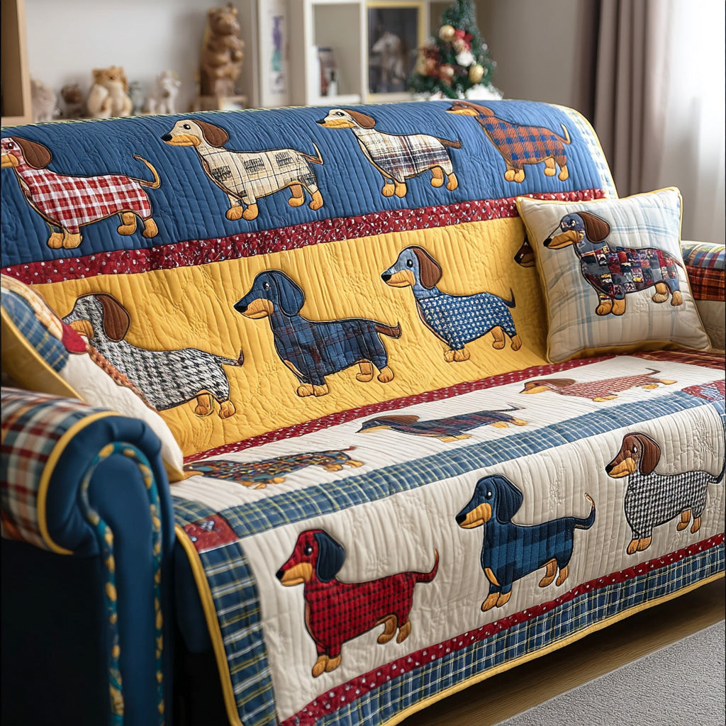 Little Long Dog Quilted Sofa Cover Sofa Couch Cover Dachshund Owner Gifts