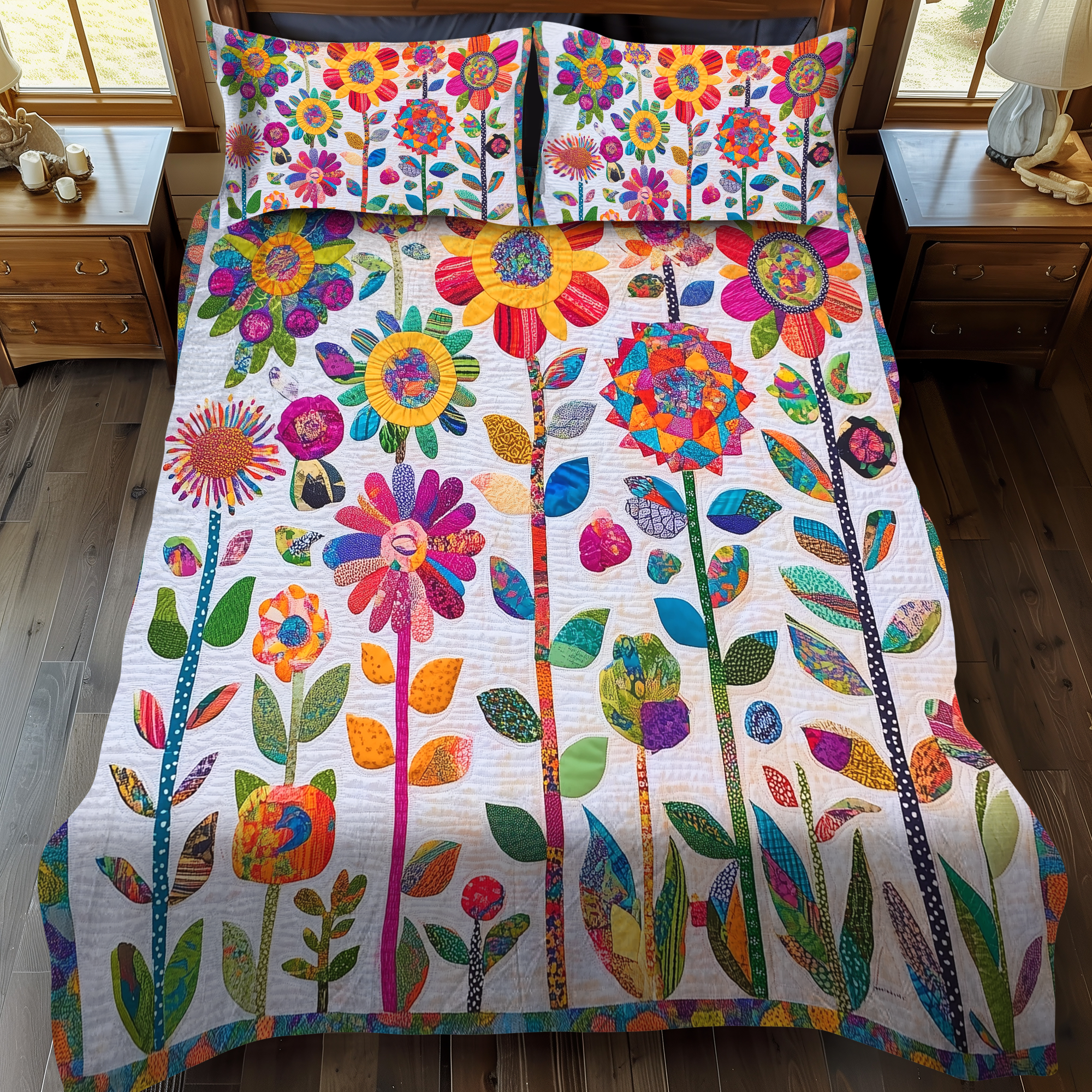 Lively Flowers Quilted Bedding Set Cute Bed Sheets For Teens Special Gifts For Him Her