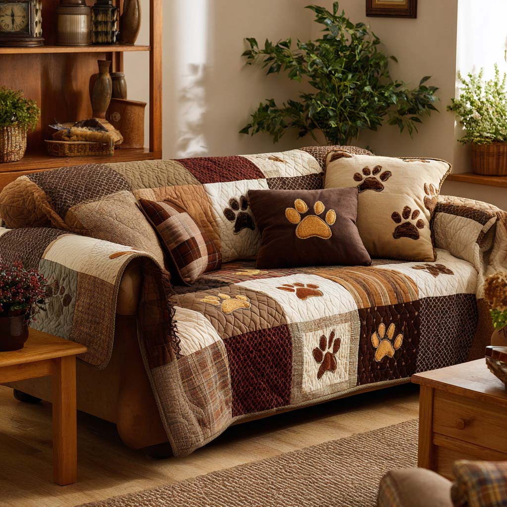 Lively Paw Pattern Quilted Sofa Cover Couch Covers For Couches Funny Presents For Dogs
