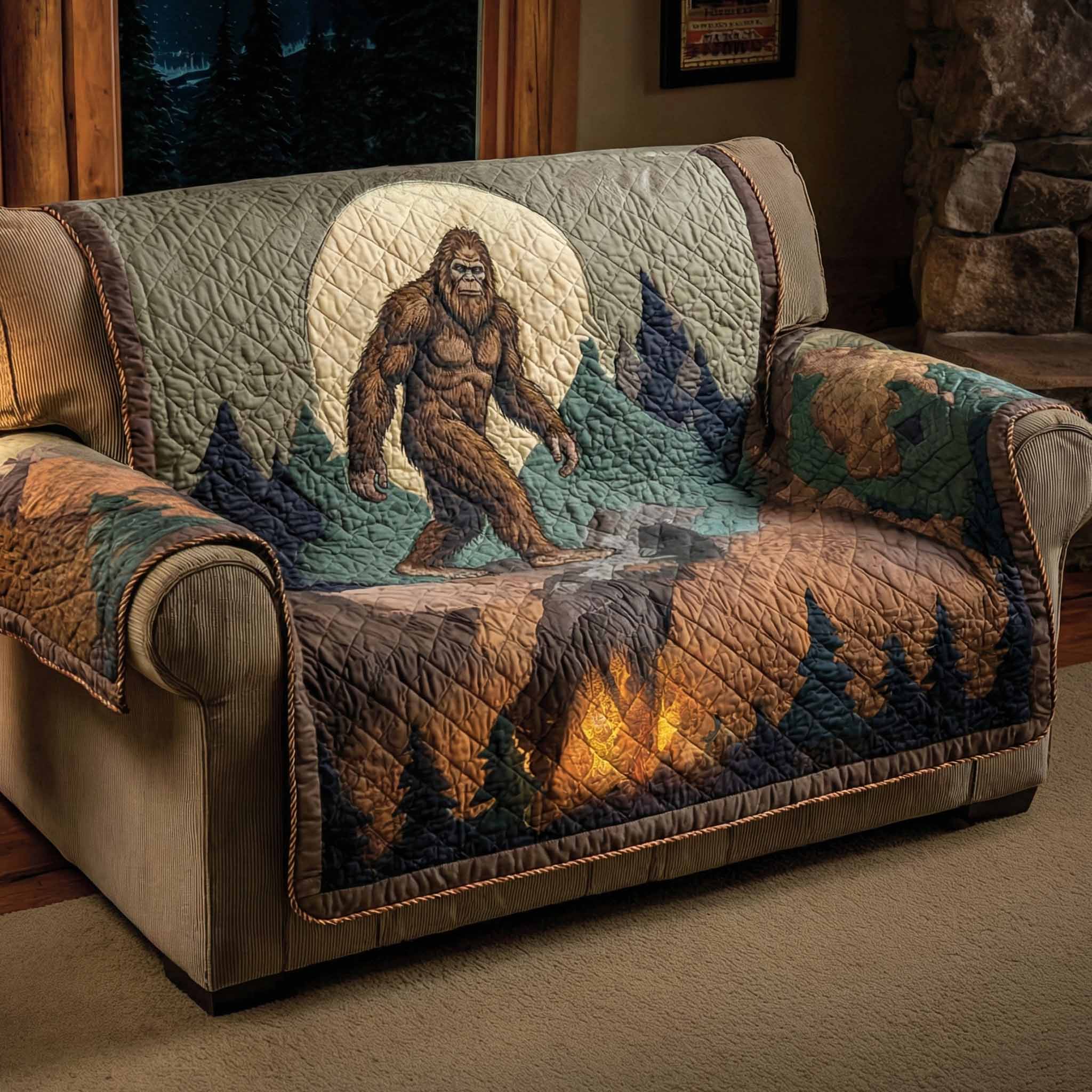 Lone Guardian Quilted Sofa Cover Couch Covers Gifts For Bigfoot Lovers