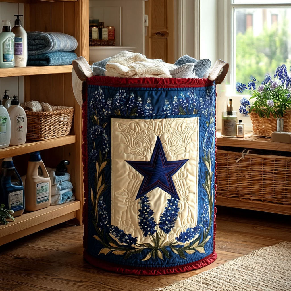 Lone Star Bloom Quilted Laundry Basket Foldable Storage Bin Texas Gift Ideas