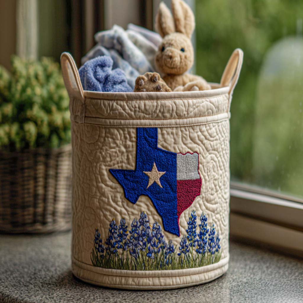 Lone Star Bloom Quilted Laundry Basket Room Decor Unique Texas Gifts