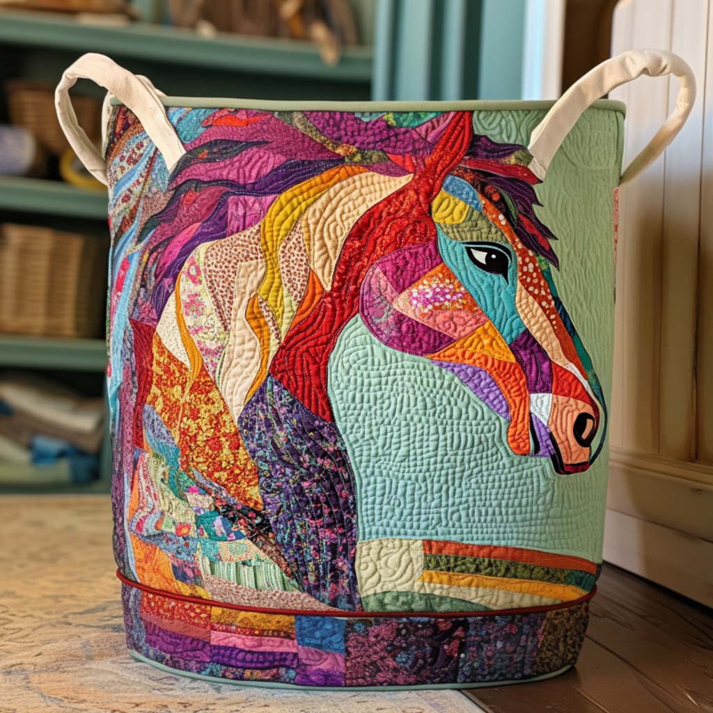 Lone Steed Quilted Laundry Basket Clothes Hamper Best Gifts For Horse People