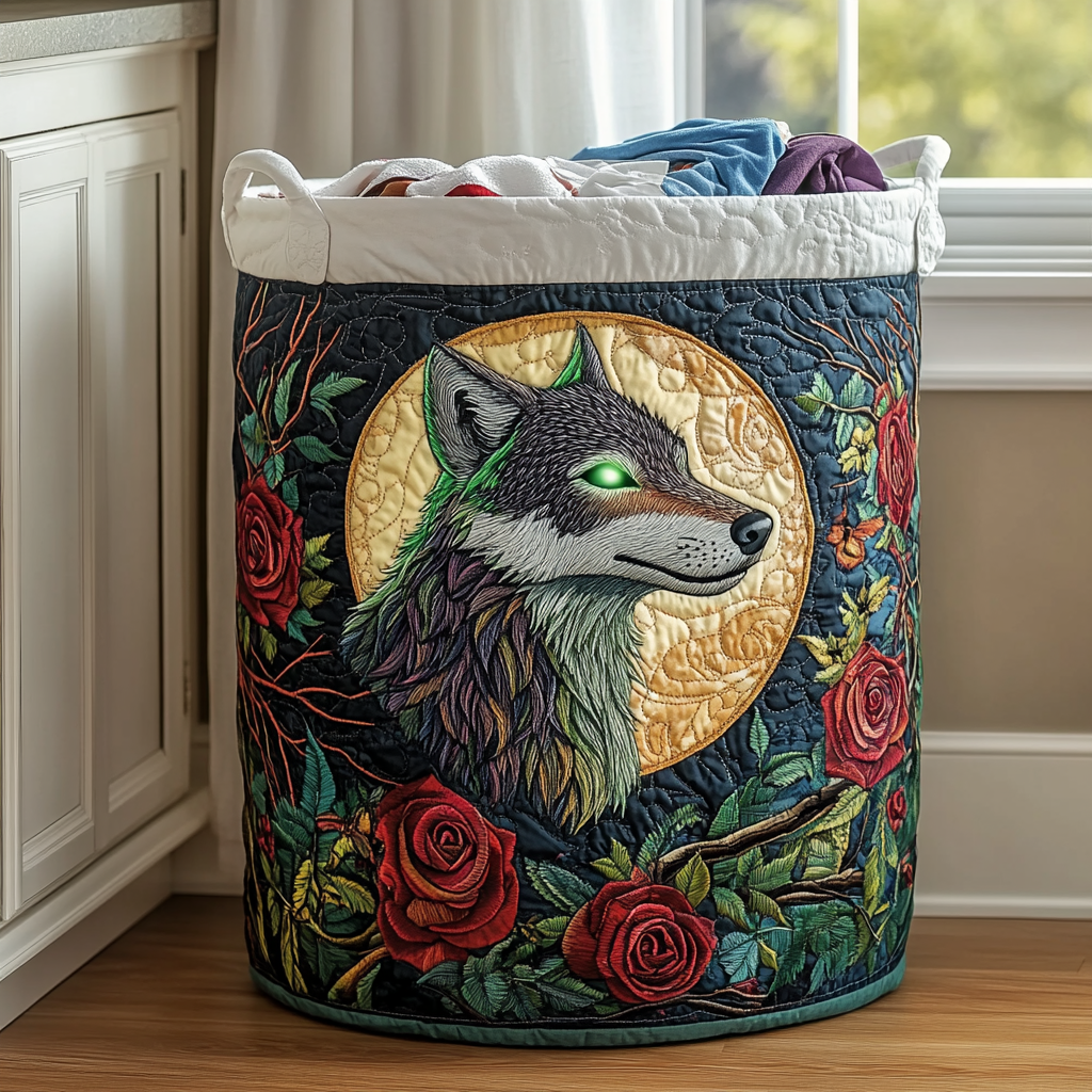 Lone Wolf Quilted Laundry Basket Best Dirty Clothes Hamper Unique Gifts For Wolf Lovers