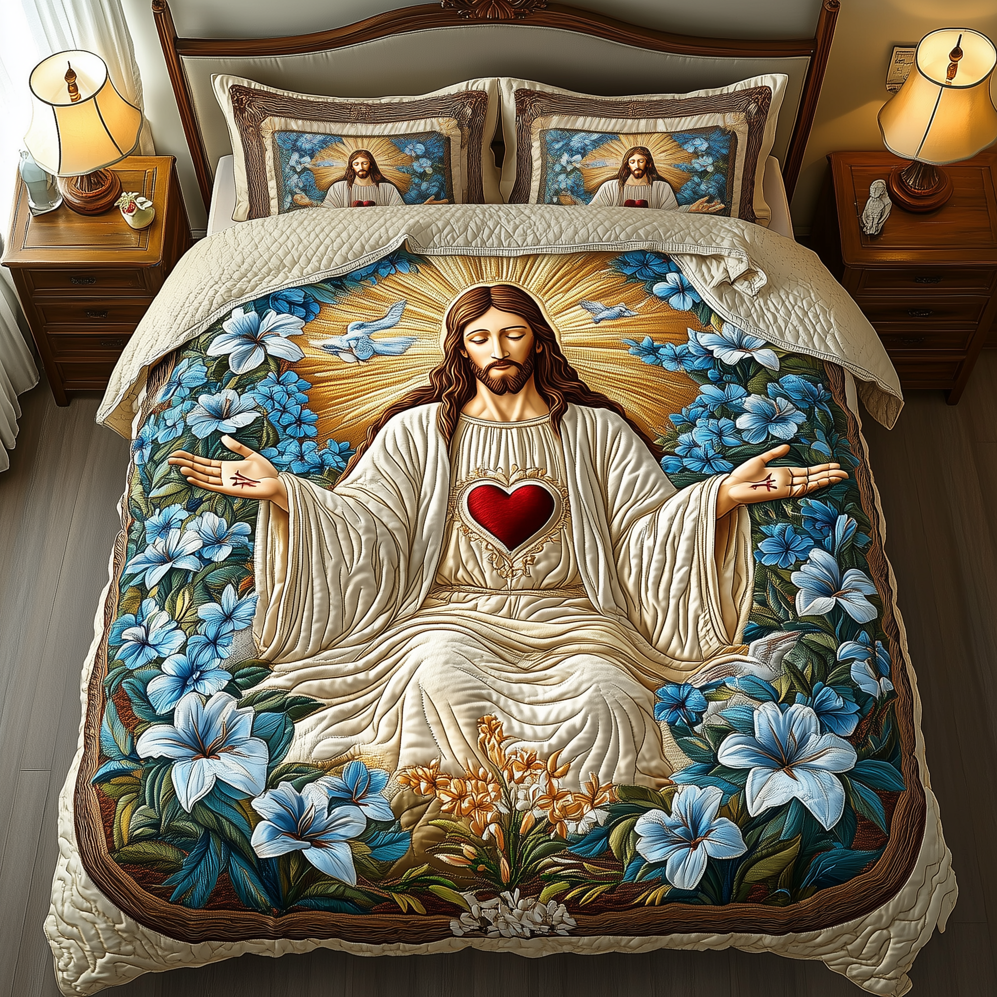 Lord of Heaven Quilted Bedding Set Cover Bed Set Christian Gifts For Men