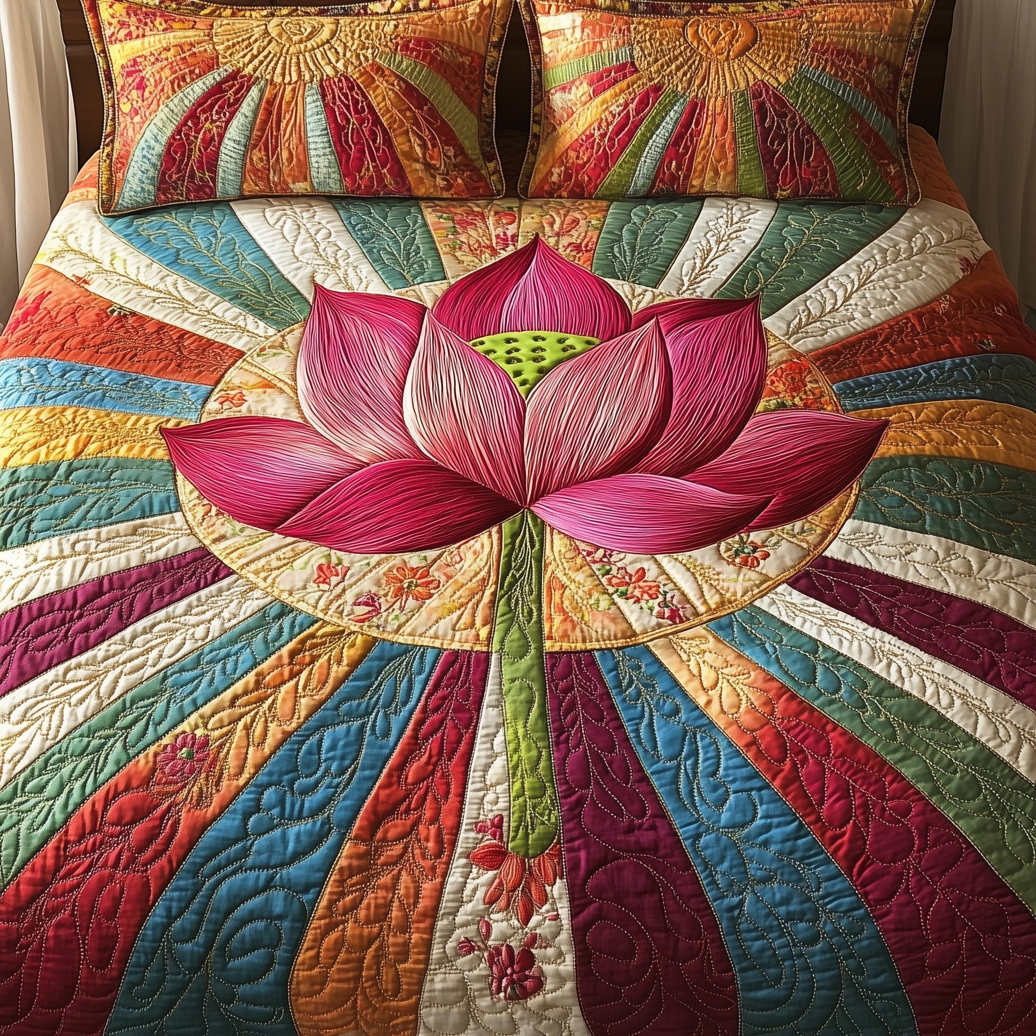 Lotus Grace Quilted Bedding Set King Comforter Sets Best Gift For Mother On Mother's Day
