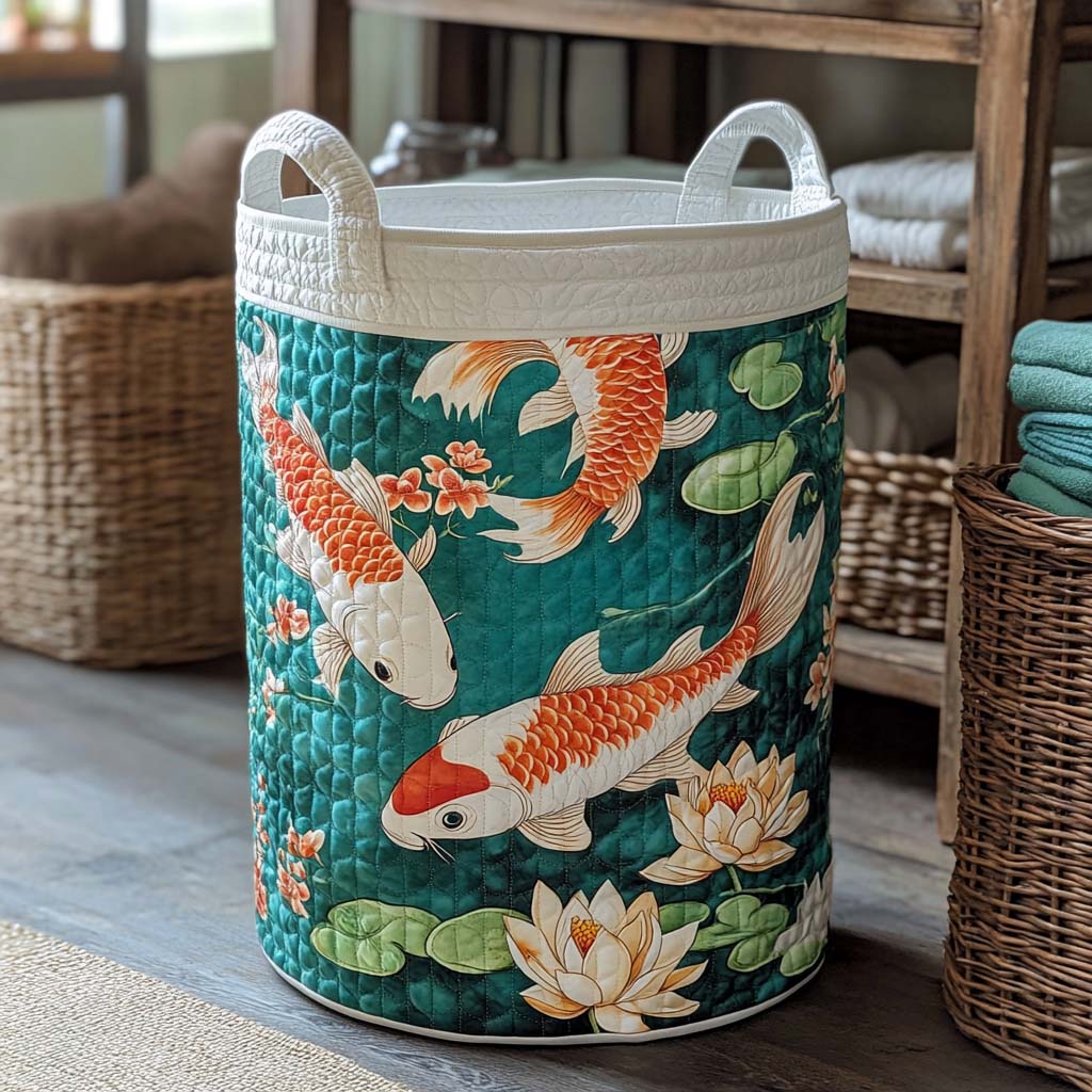 Lotus Pond Koi Quilted Laundry Basket Clothes Hamper Perfect Father's Day Gifts