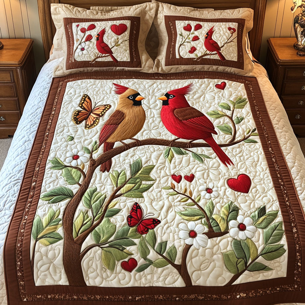 Love Birds Quilted Bedding Set Best Bedspread Set Cardinal Themed Gifts