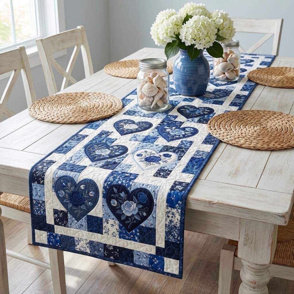 Love Bloom Quilted Table Runner Romantic Table Setting Valentine Day Gifts For Grandparents