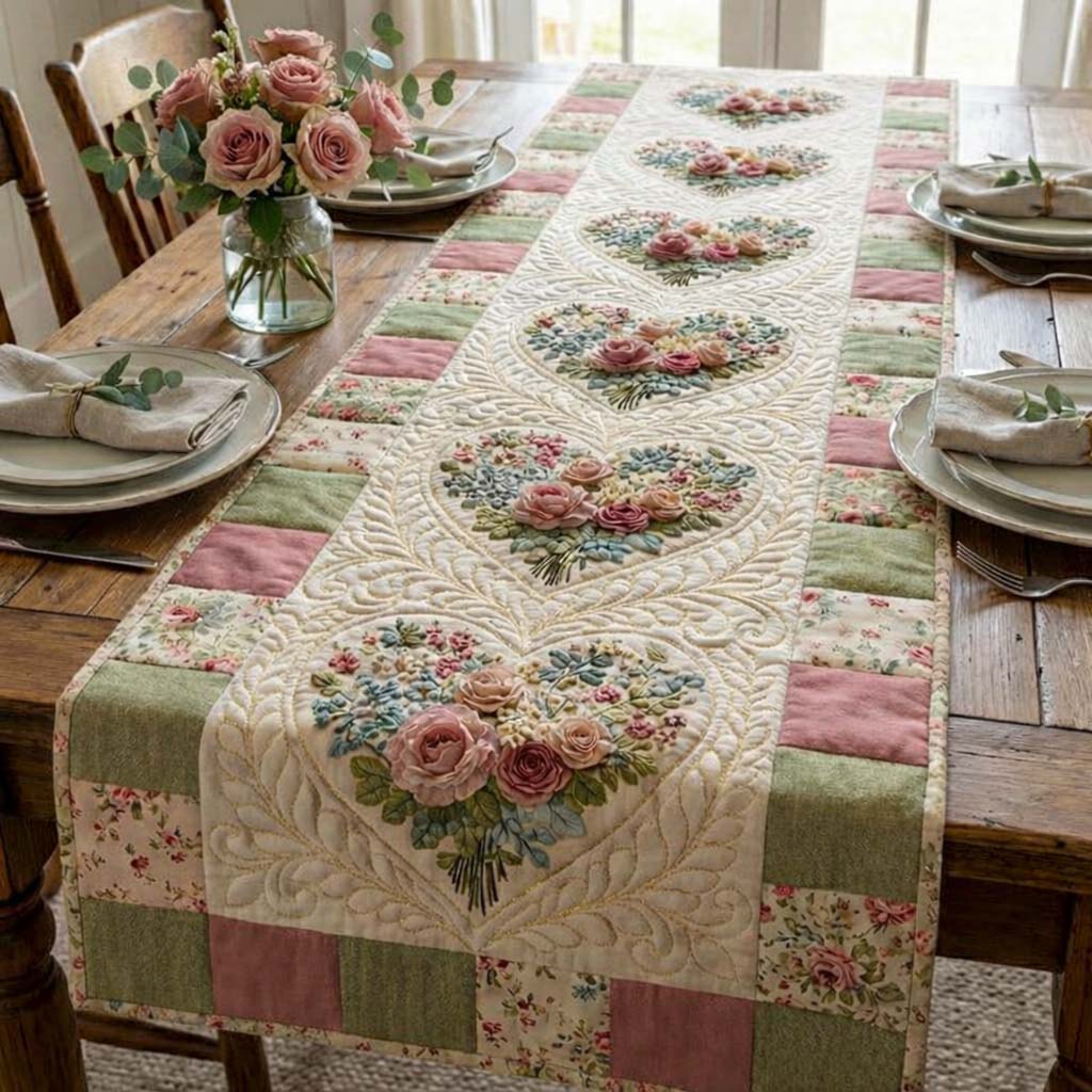 Love Bloom Quilted Table Runner Table Runner Valentines Gifts For Men Who Have Everything