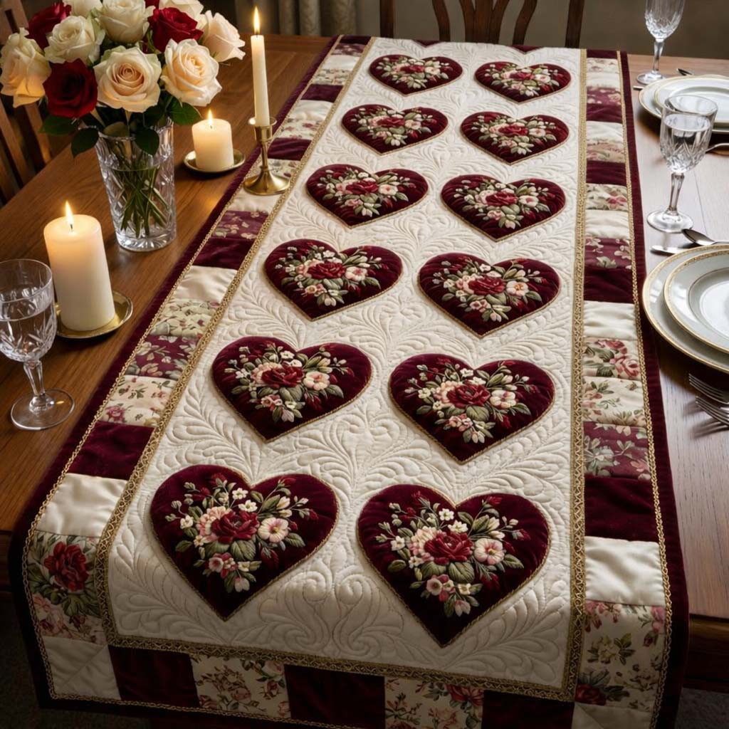 Love Bloom Quilted Table Runner Valentine Dinner Decor Best Valentine Day Gifts For Women