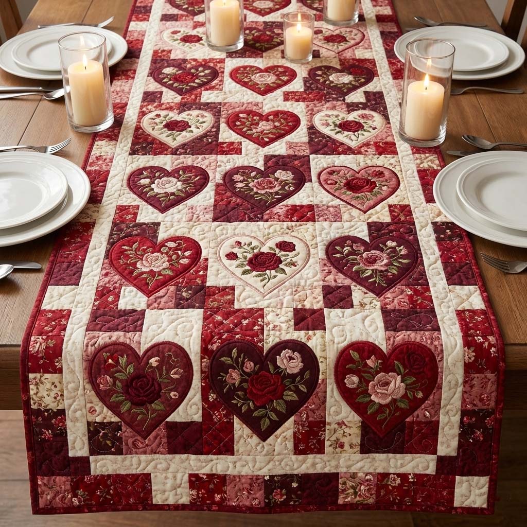 Love Bloom Quilted Table Runner Valentine Dinner Decoration Ideas Valentine Day Ideas For Mom