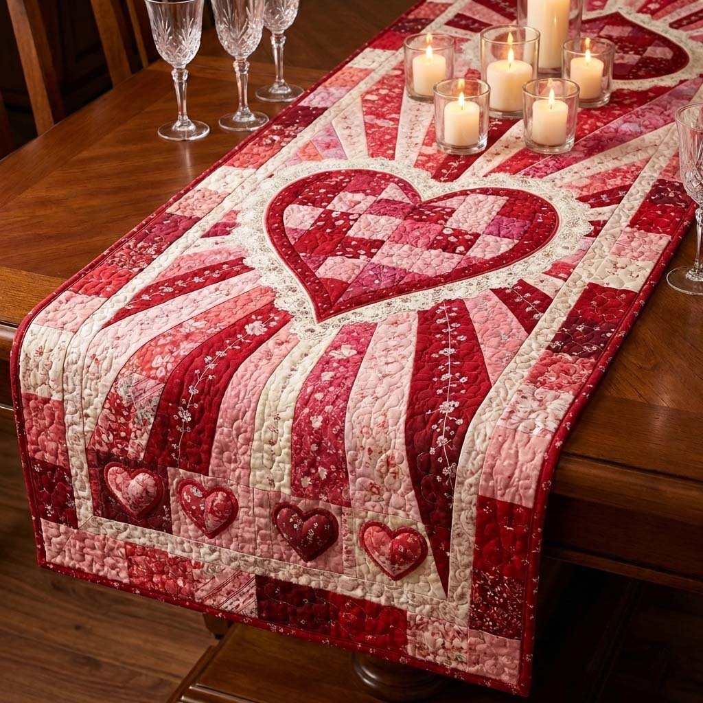 Love Bloom Quilted Table Runner Valentine Table Ideas Valentine Day Ideas For Girlfriend