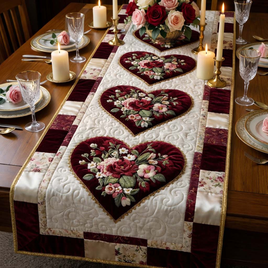 Love Bloom Quilted Table Runner Valentine's Day Dining Table Decor Valentine Day Gifts For Men