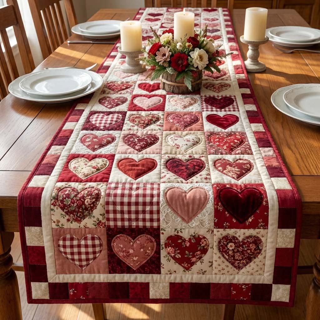 Love Bloom Quilted Table Runner Valentine's Day Dinner Decoration Ideas Valentine Day Ideas For Her