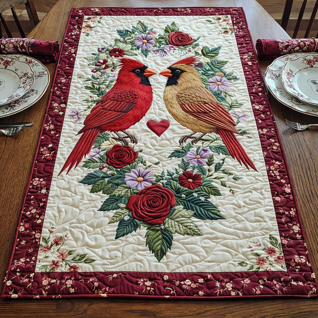 Love Cardinal Quilted Table Runner Valentine Decor Table Cardinal Themed Gifts